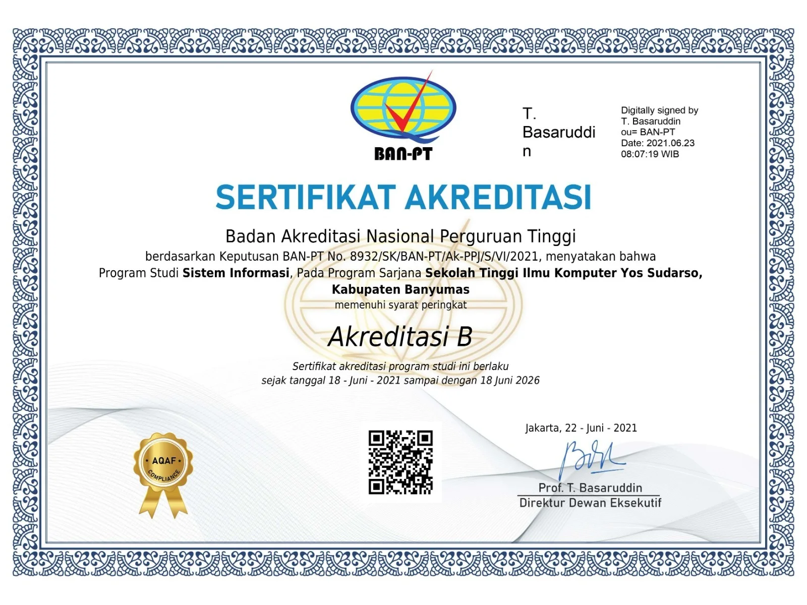 Akreditasi Program Studi Sistem Informasi